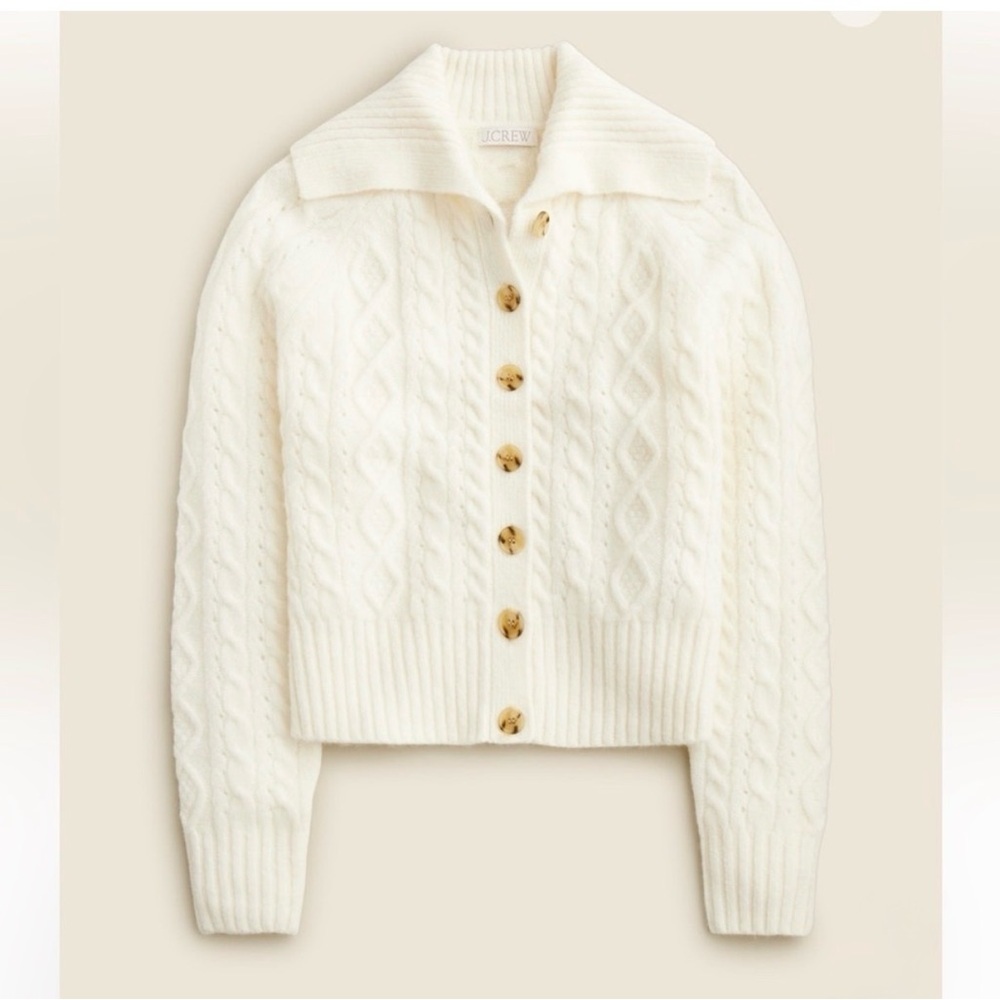 J. Crew collared cable-knit cardigan in Cream. Medium. Great condition!